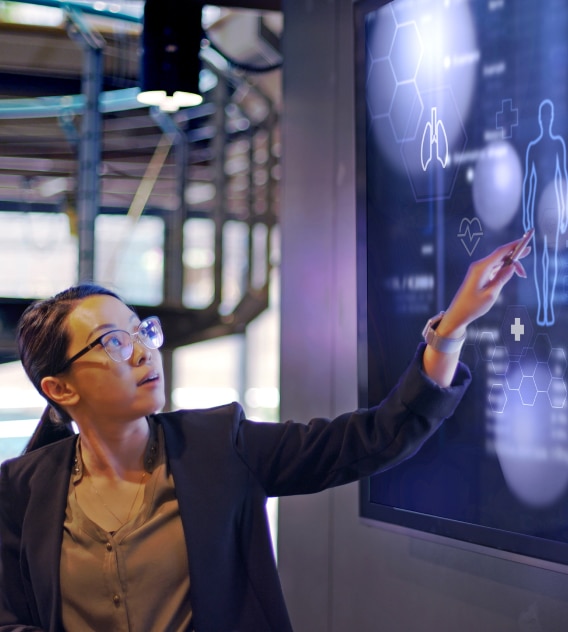 Woman looking at digital graphic