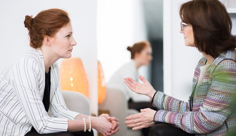 Elder woman talking to her patient during her life crisis